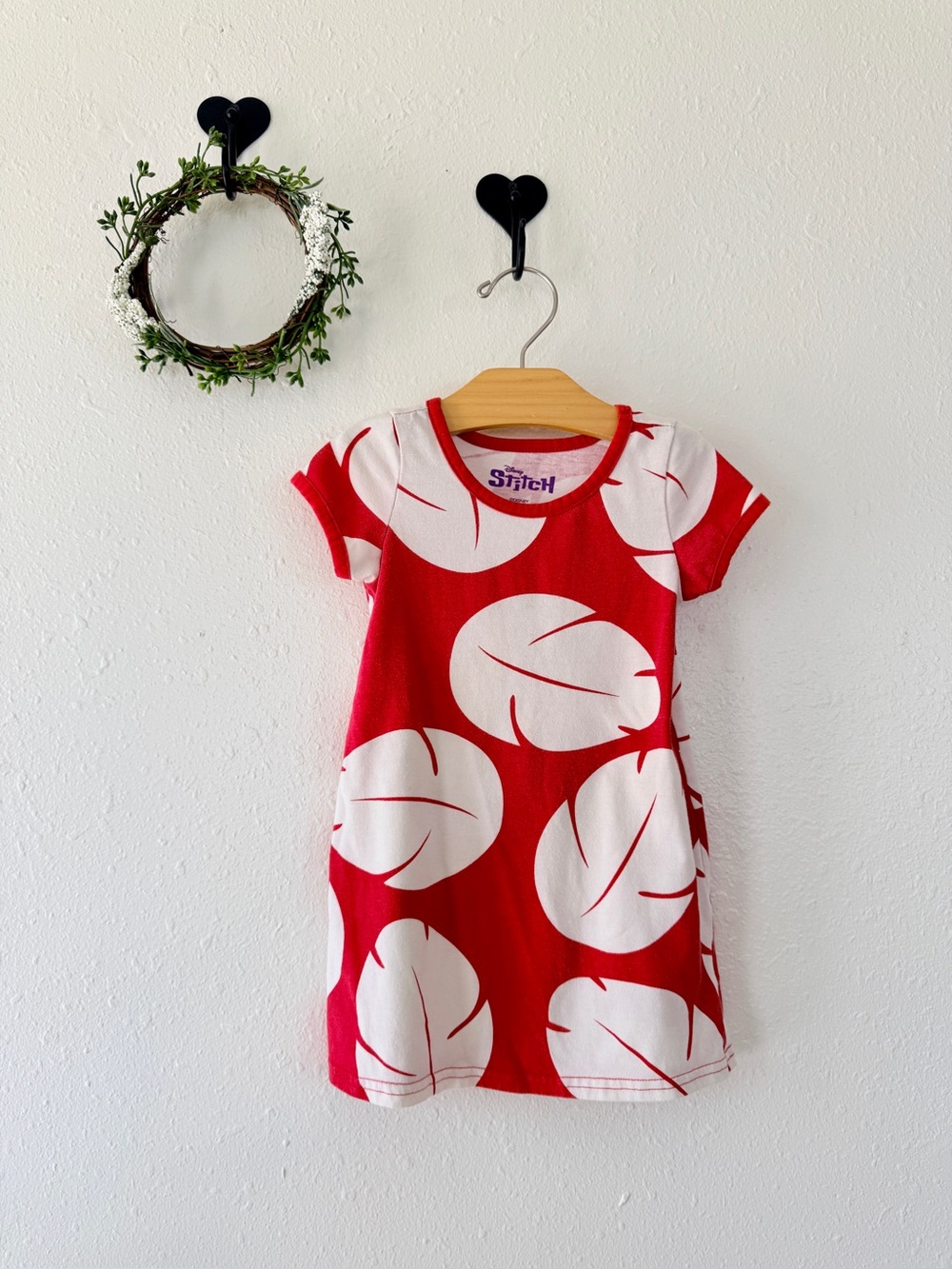 Disney Stitch Lilo Red Tropical Leaf Dress Size 3T (Runs small)